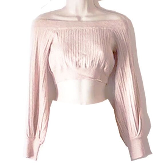 Michael Costello x Revolve Kalina Sweater S Off Shoulder Cable Knit Crop Top - Picture 3 of 7